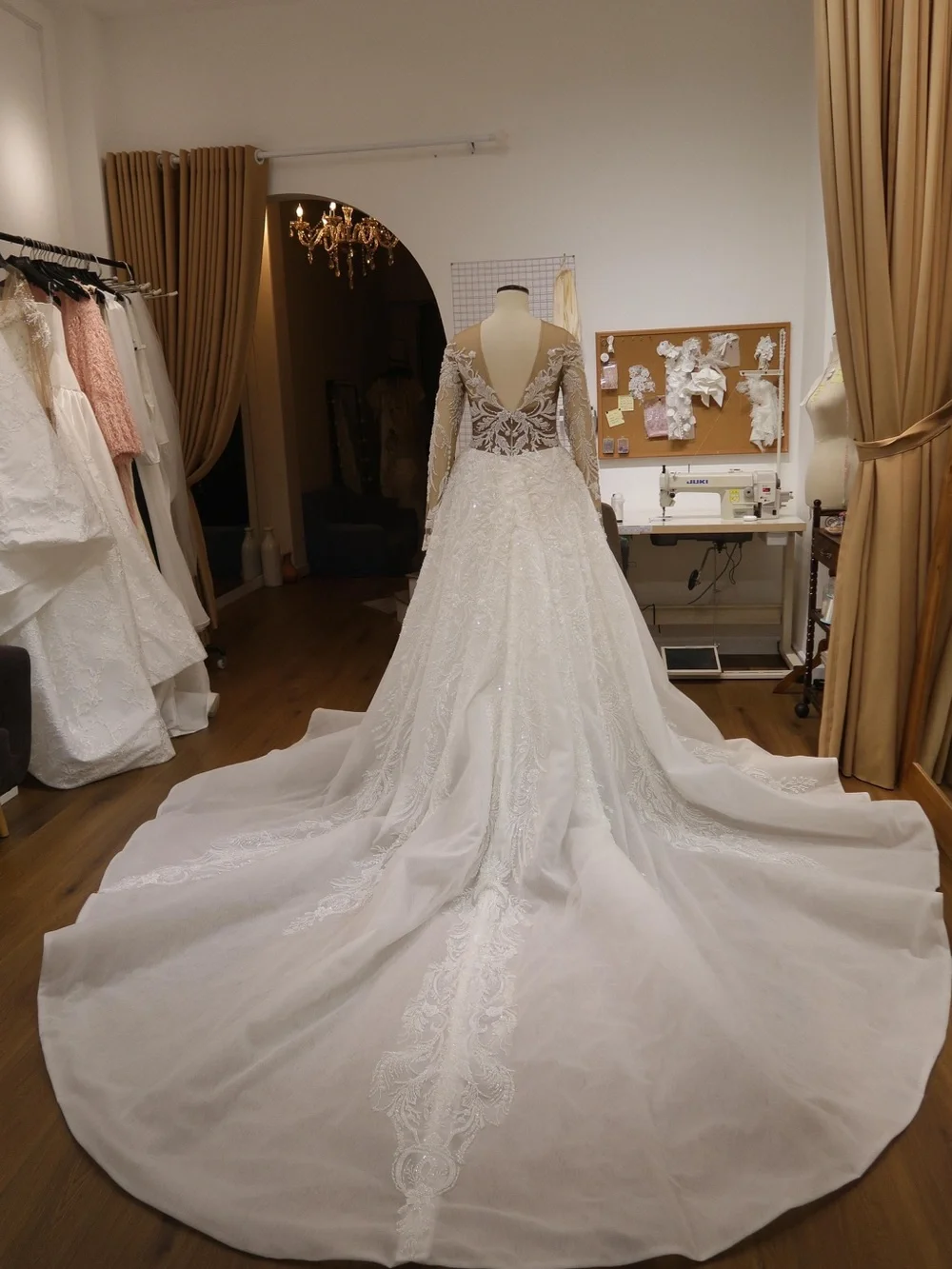 ELF Ivory and Nude Lace Long-Sleeve Bridal Gown